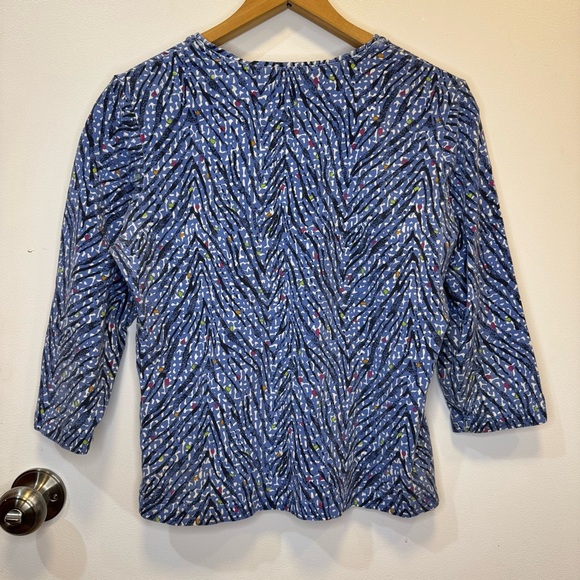 Hearts of Palm Blue and White Fitted Ribbed Blouse Women’s Size Petite Large - Picture 2 of 12